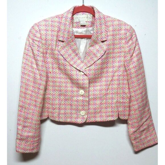 Doncaster Blazer Jacket Womens 10 Silk Blend Tweed biege multicolor Long sleeve - Picture 1 of 10